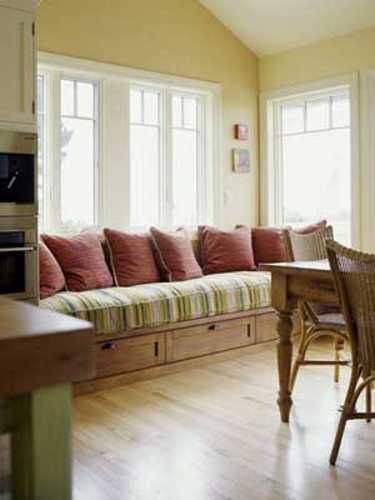 Dining Room Decorating with large window sill and pillow