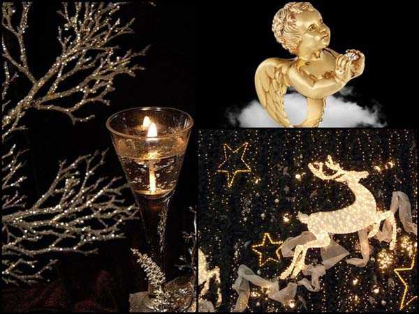 Black Christmas Decor Ideas and oranments in golden colors