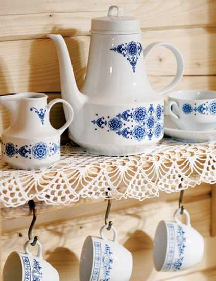 country house decoration, porcelain tea set in white and blue colors