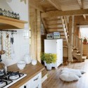 country house decorations and kitchen design with white cabinets and wood hood