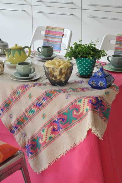 handmade embroidery on tablecloth ethnic interior decoration