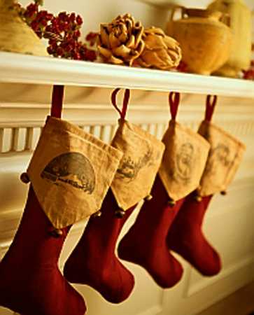 fireplace decoration with handmade stockings