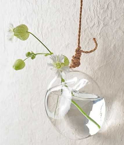  glass ball vase with jute rope hanging 