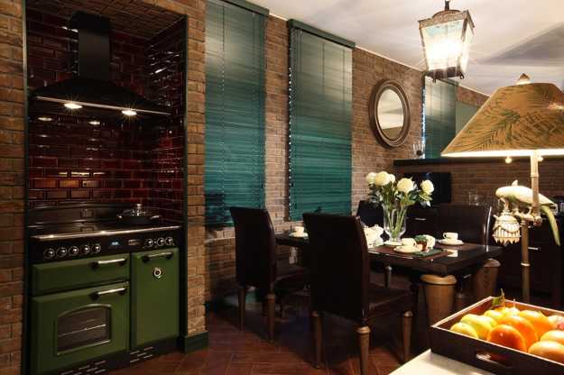  retro modern kitchen stove and brick walls for boho chic home decoration 