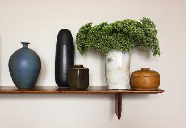 ceramics and wood decorative vases in neutral tones