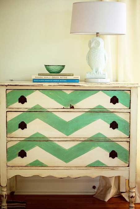 green zigzag painting on white furniture