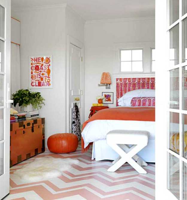 zigzag floor painting for bedroom decorating
