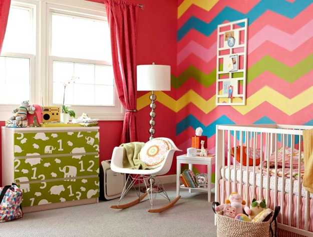 zigzag wall painting for baby room decorating