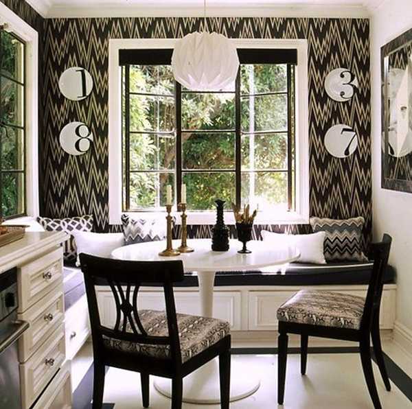 dining room wallpaper in black and white Zig Zag 
