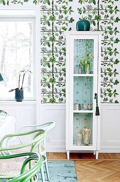 vintage furniture with glass doors, dining room decoration 