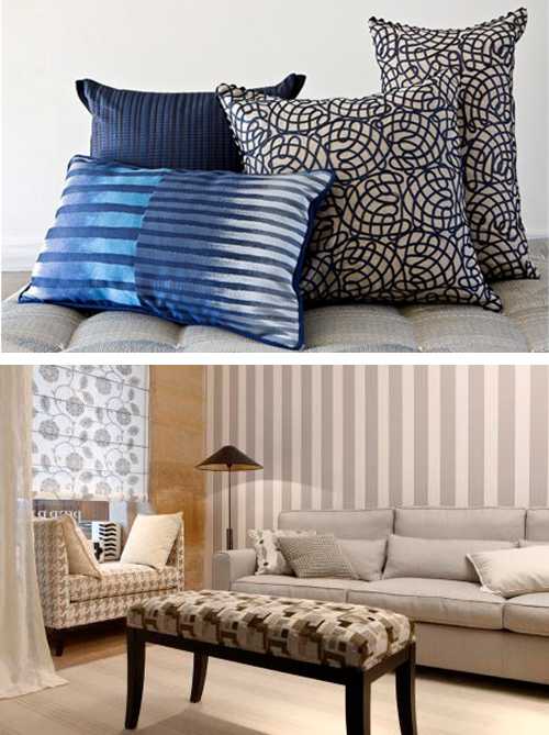 Home Textiles in blue colors and neutral tones