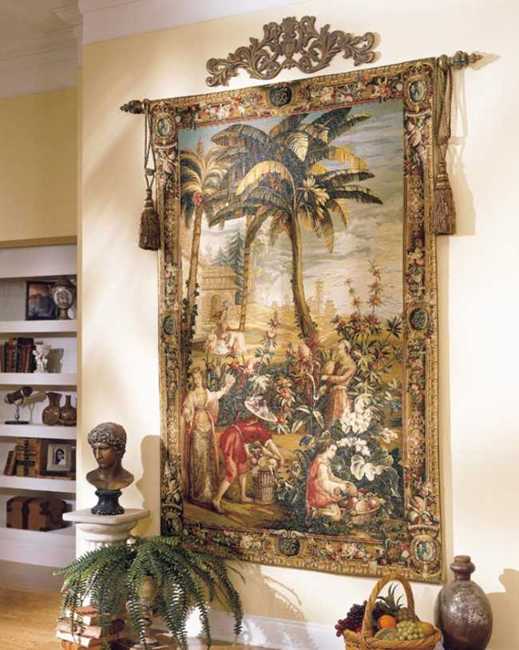 exotic fabric patterns on tapestry hanging