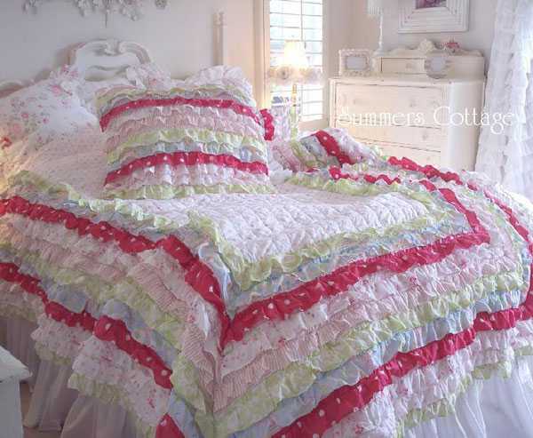 hand made bedding set in white and pink