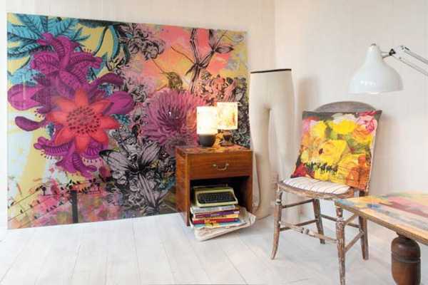 floral wallpaper and vintage furniture