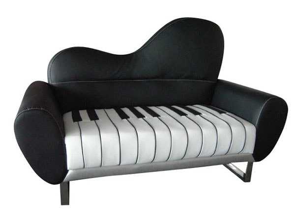 Piano as sofa in black and white colors
