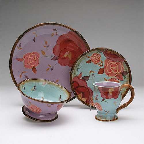 cups and plates with floral designs