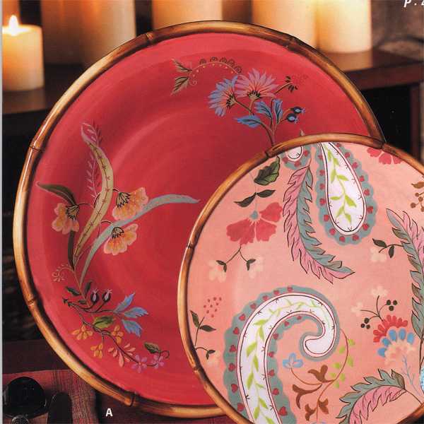 pink and red plates with floral designs