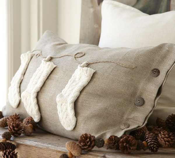 white stockings decorate pillowcase for Christmas