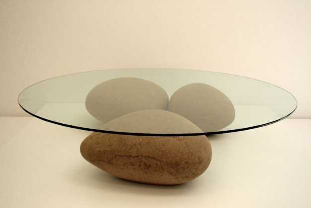  glass plate coffee table with base beach rocks 