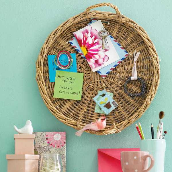 with wicker basket as a message board