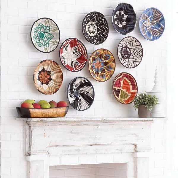 Fireplace decoration with colorful basket shells