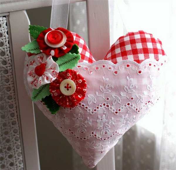 heart throw pillow with lace and flowers