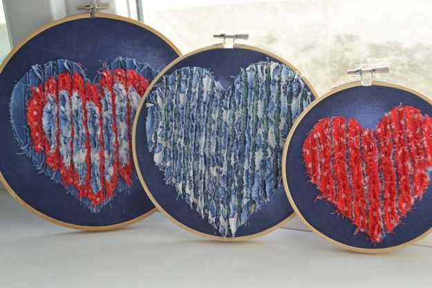 heart decorations with embroidery rings