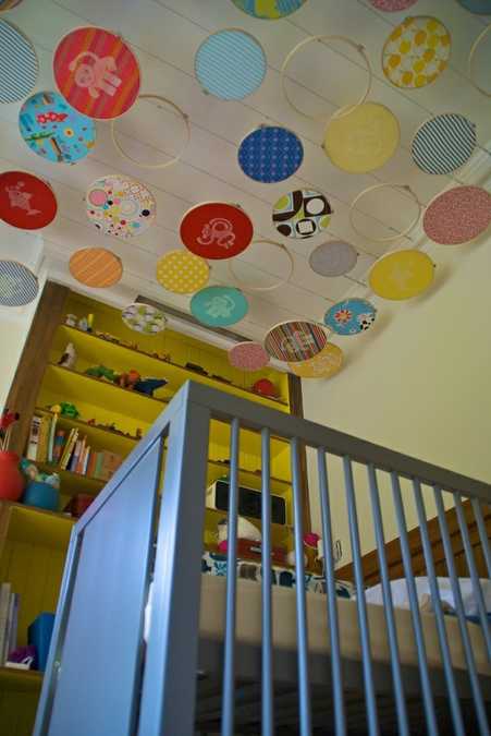ceiling design with colorful embroidery rings