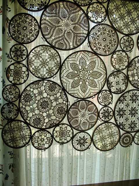 lace fabric and wood hoop for home decoration