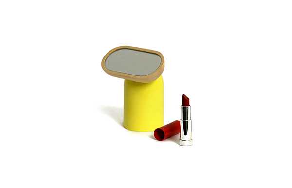  round mirror with lacquered wooden base 