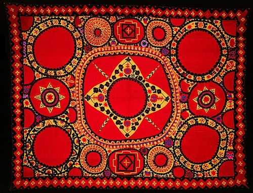 suzani textile in red color