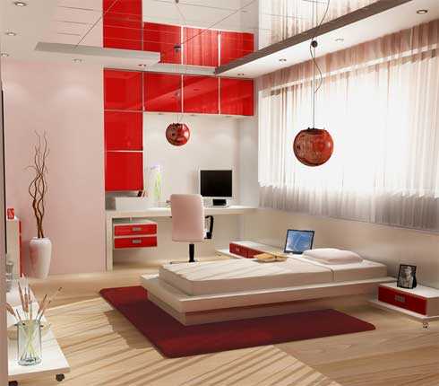 Asian interior decorating ideas, white and red color combination