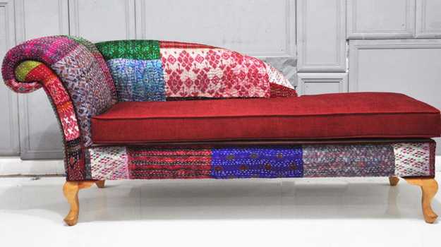 modern Recamier with knitting and patchwork upholstery fabrics
