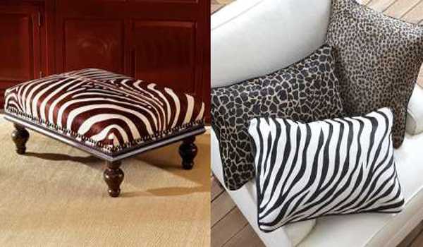 upholstery fabric and cushions with animal prints