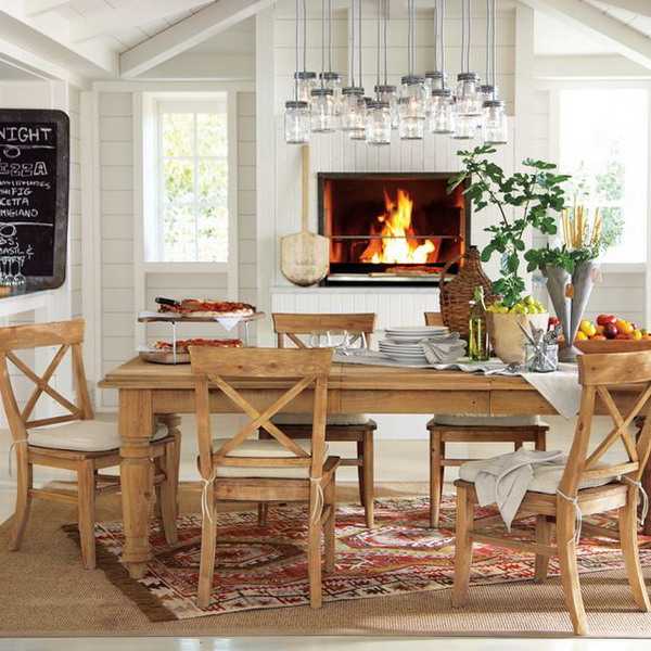 Dining Room Decorating with kilim floor rug bright colors 