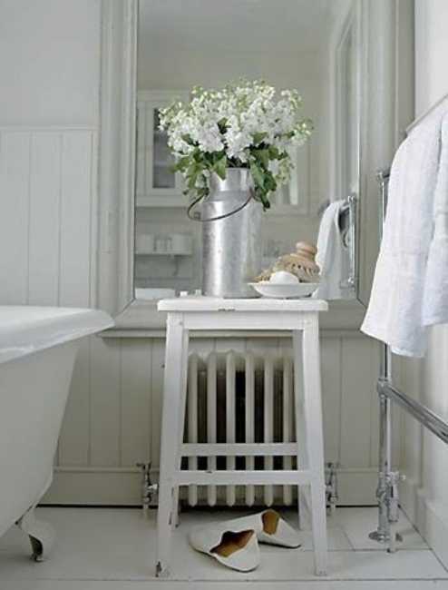 White Bathroom Decorating with Flowers