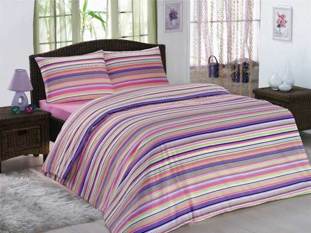 stripes linen in white, pink and purple colors set