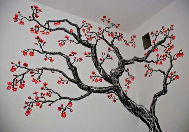 branches painted on wall