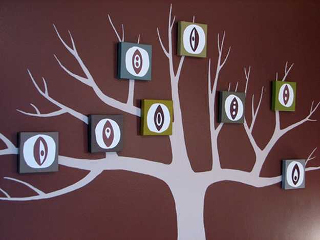 gray tree on brown wall