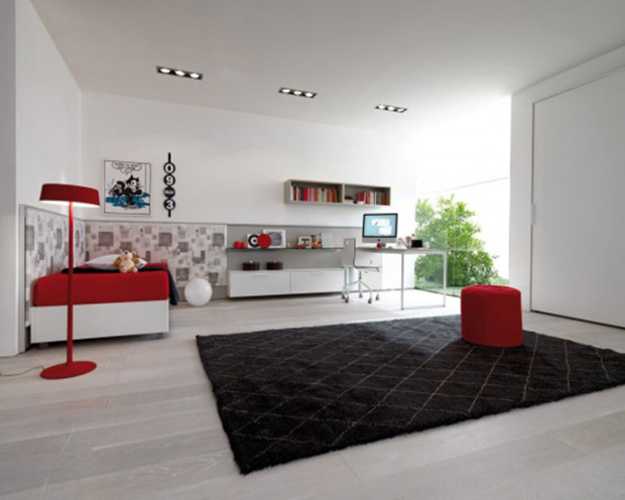 black and white decor with red accents for kids