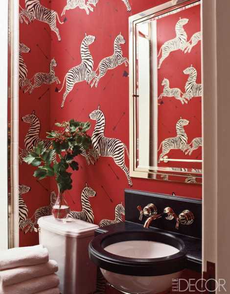 red wallpaper for bathroom with Zebra images