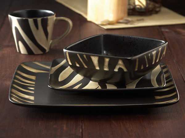 black and white dishes with zebra print