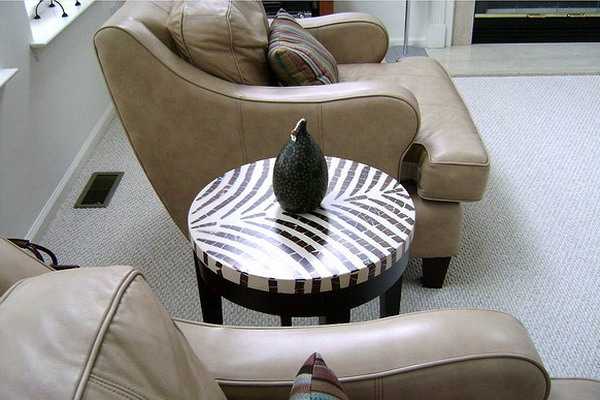 side tabletop painted zebra pattern