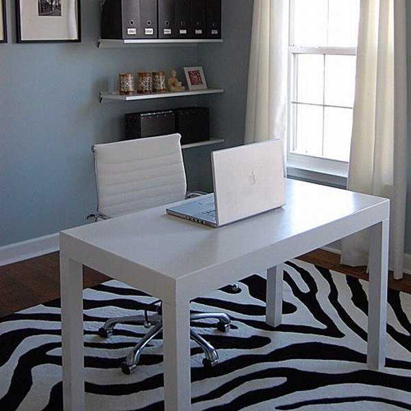 black and white room decorating with zebra carpet