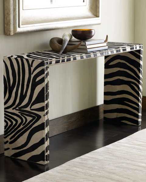 Modern console table with zebra print