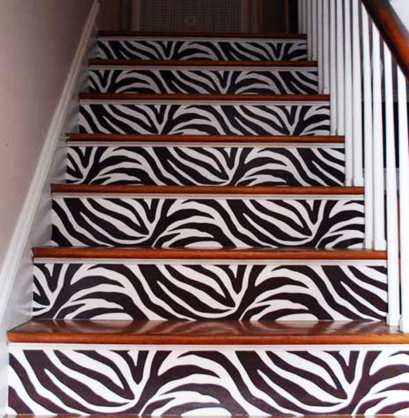 wooden staircase with zebra pattern