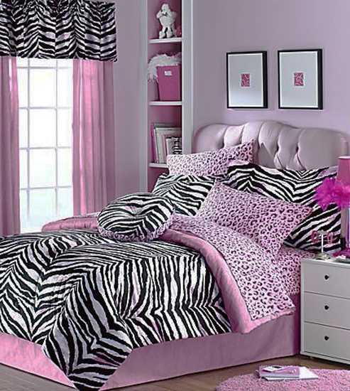 black and pink color combination for decorating bedrooms with zebra pattern
