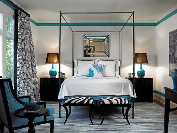 aqua blue and black zebra print bedding decoration
