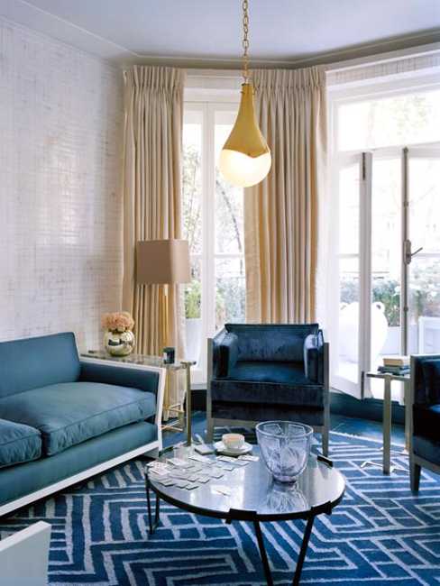 white and blue color combination, floor carpeting and living room furniture