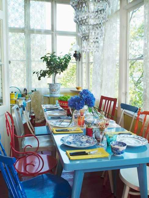 blue dining table and chairs